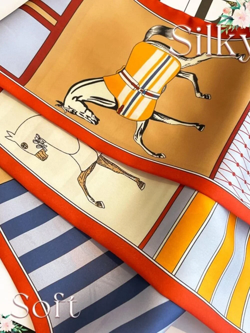 Women's Steed Orange Red Edge Elegant Oblique Angle Scarves Bag Scarfs
